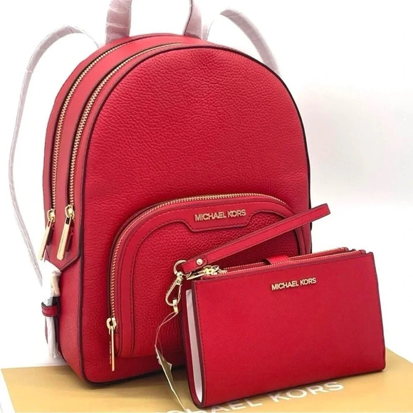 Michael Kors Jaycee Medium Backpack & Double Zip Wallet Wristlet Red (NWT) - Picture 3 of 12